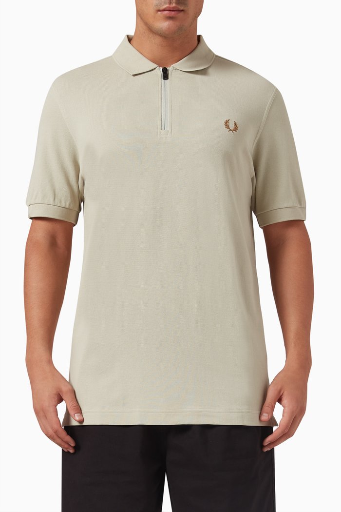 

Zip Neck Polo Shirt in Cotton Piqué, Blue