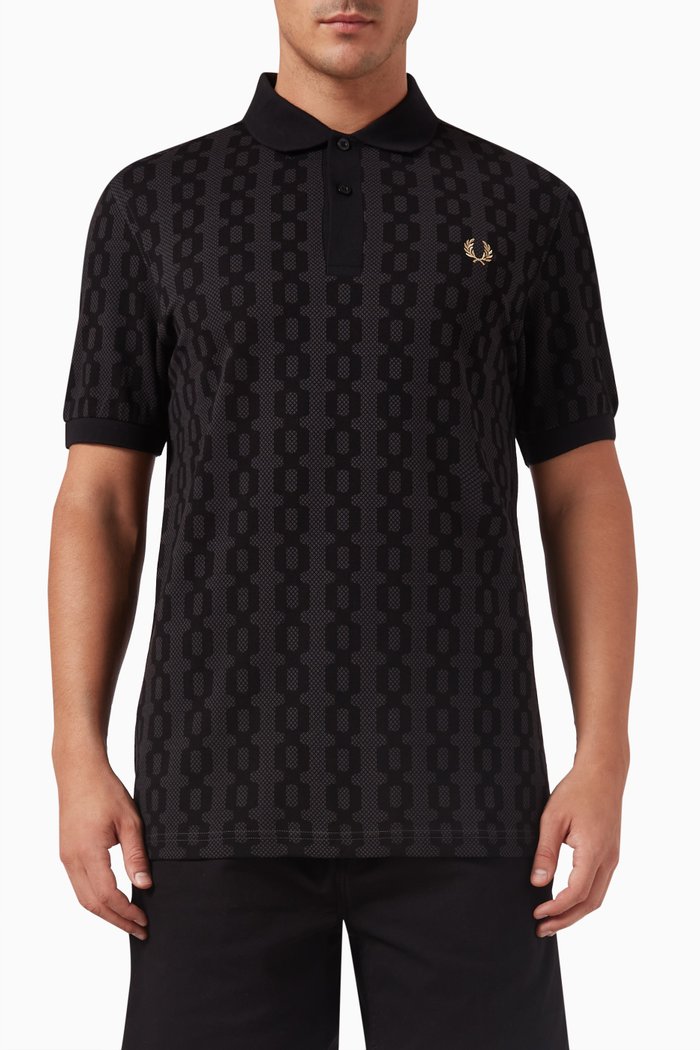 

Cable Print Polo Shirt in Cotton, Black