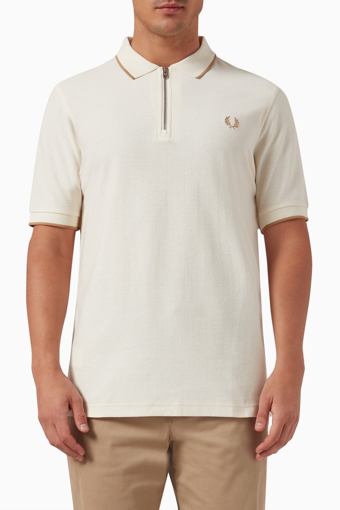 

Zip Neck Polo Shirt in Crepe Piqué, Neutral