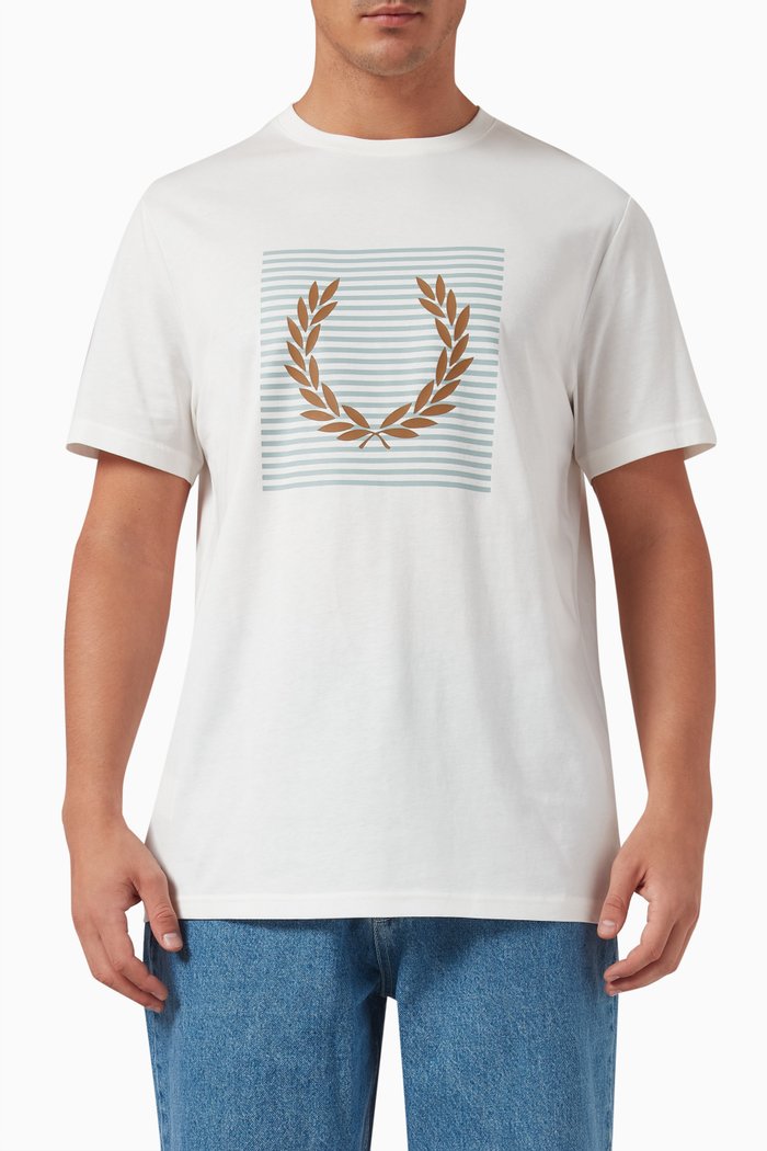 

Striped Laurel Wreath T-shirt in Cotton, White