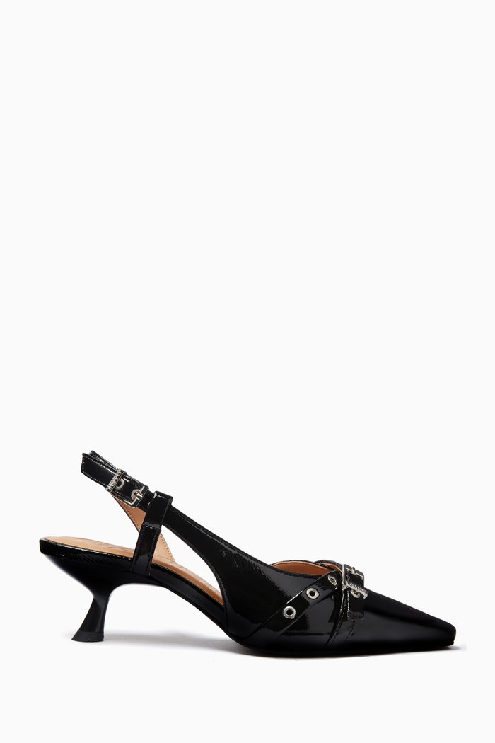 

Feminine Eyelet Slingback Pumps in Faux Leather, Black