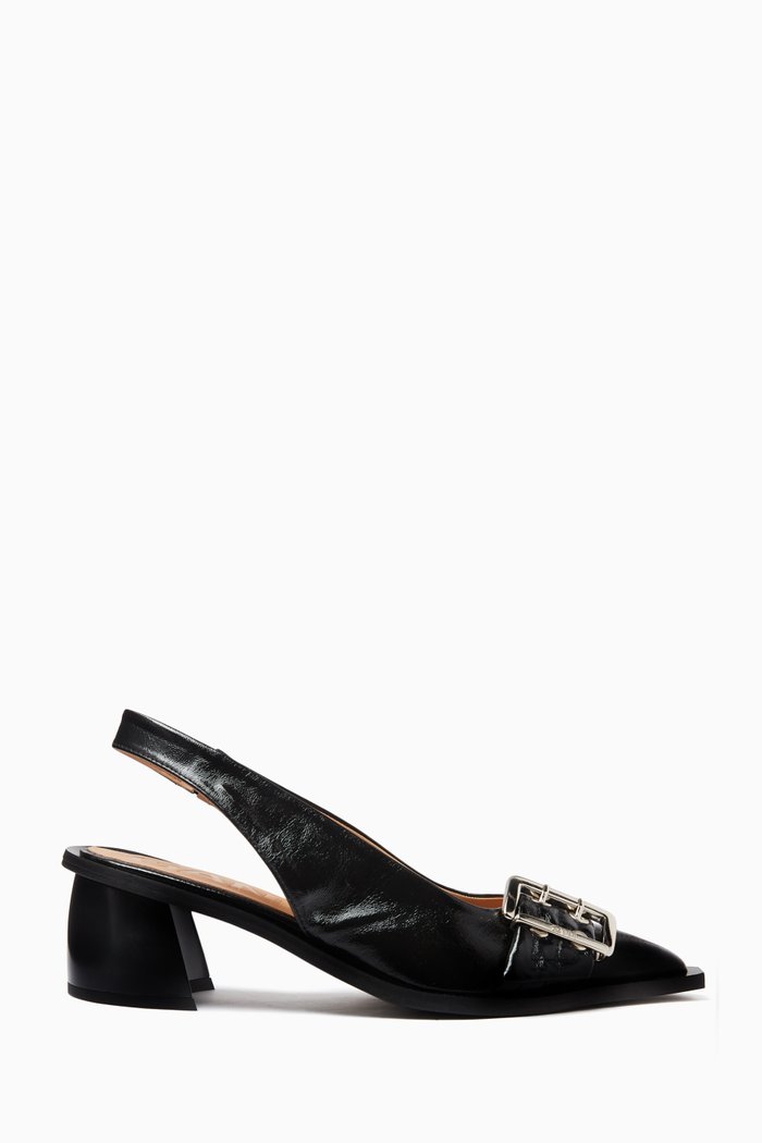 

Feminine Buckle Slingback Pumps in Faux Leather, Black