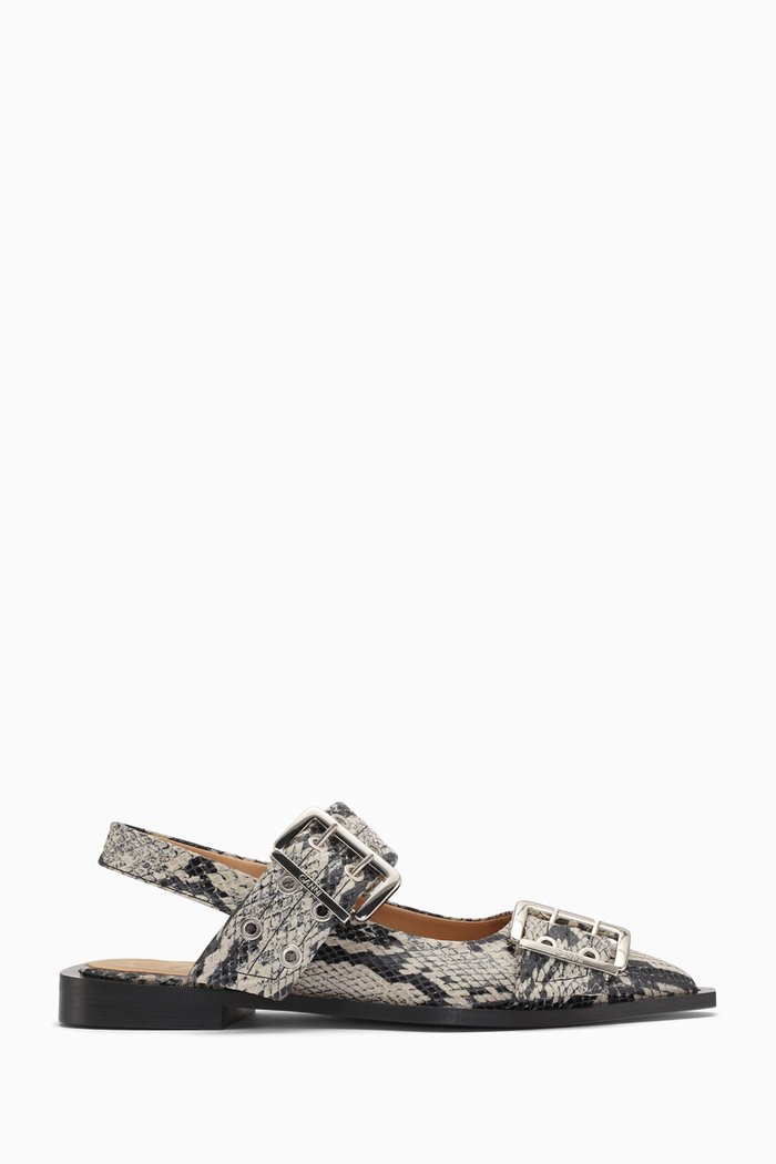 

Chunky Buckle Ballerinas in Faux Python Leather, Multicolour