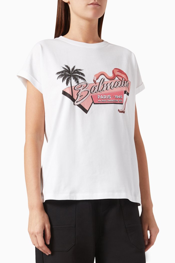 

Logo Flamingo-print T-shirt in Cotton, White