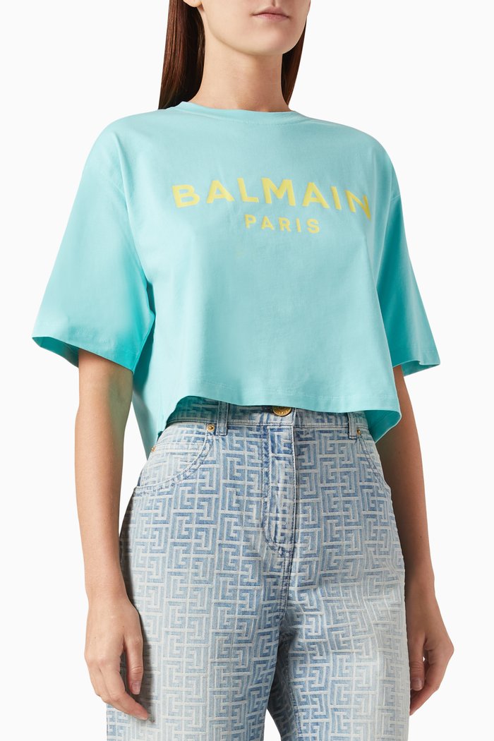 

Cropped Logo-print T-shirt in Cotton, Green