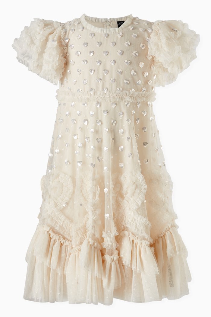 

Love Letter Sequin-embellished Ruffled Dress in Tulle, Neutral