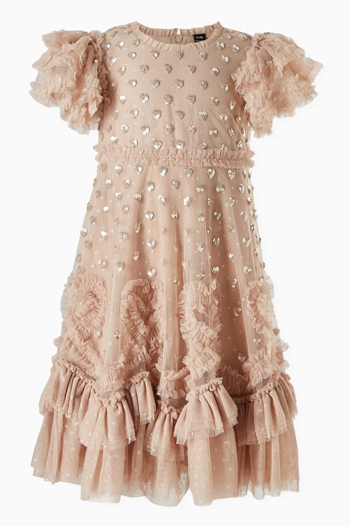 

Love Letter Sequin-embellished Ruffled Dress in Tulle, Brown