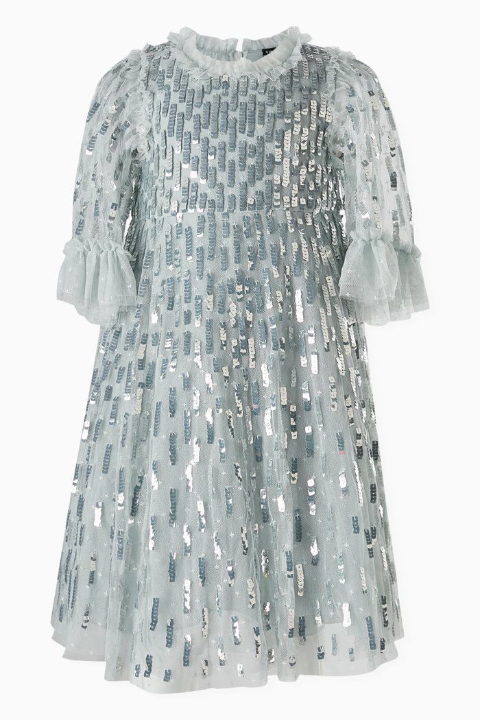 Sequin Dash Dress in Tulle, Blue