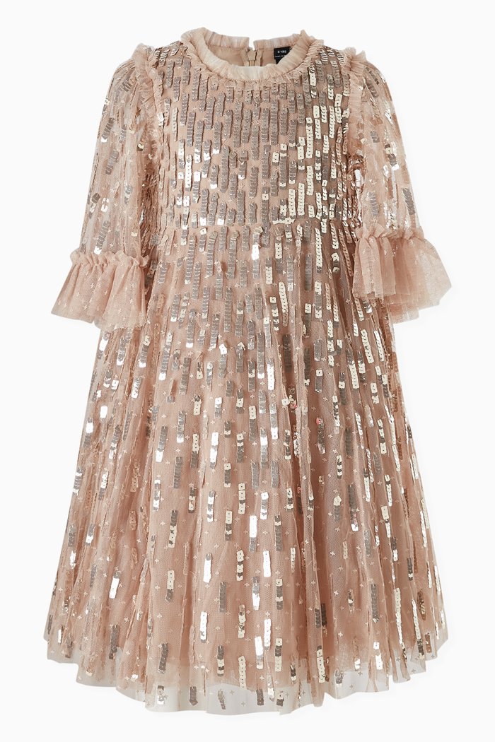 

Sequin Dash Dress in Tulle, Brown