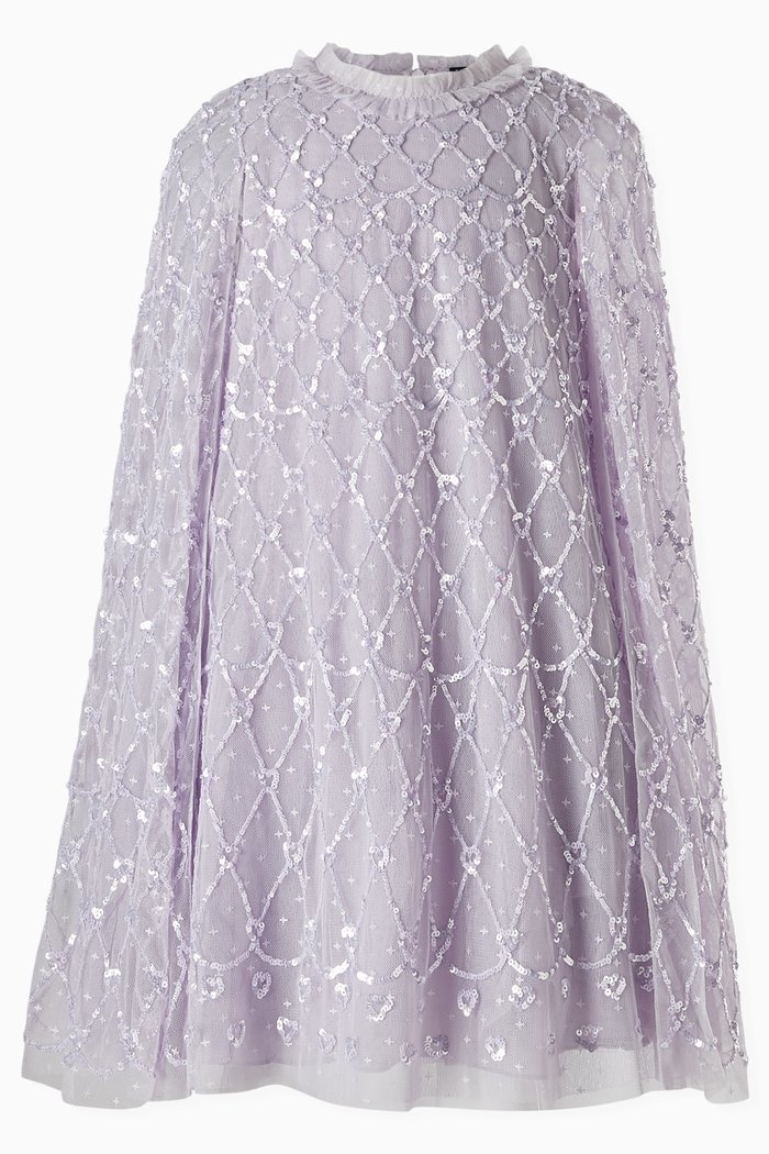 

Heart Lattice Sequin-embellished Cape Dress in Tulle, Purple