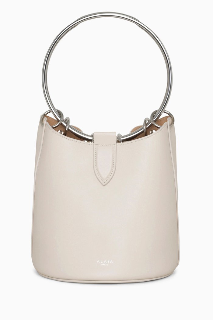 

Medium Ring Bucket Bag in Calfskin, White
