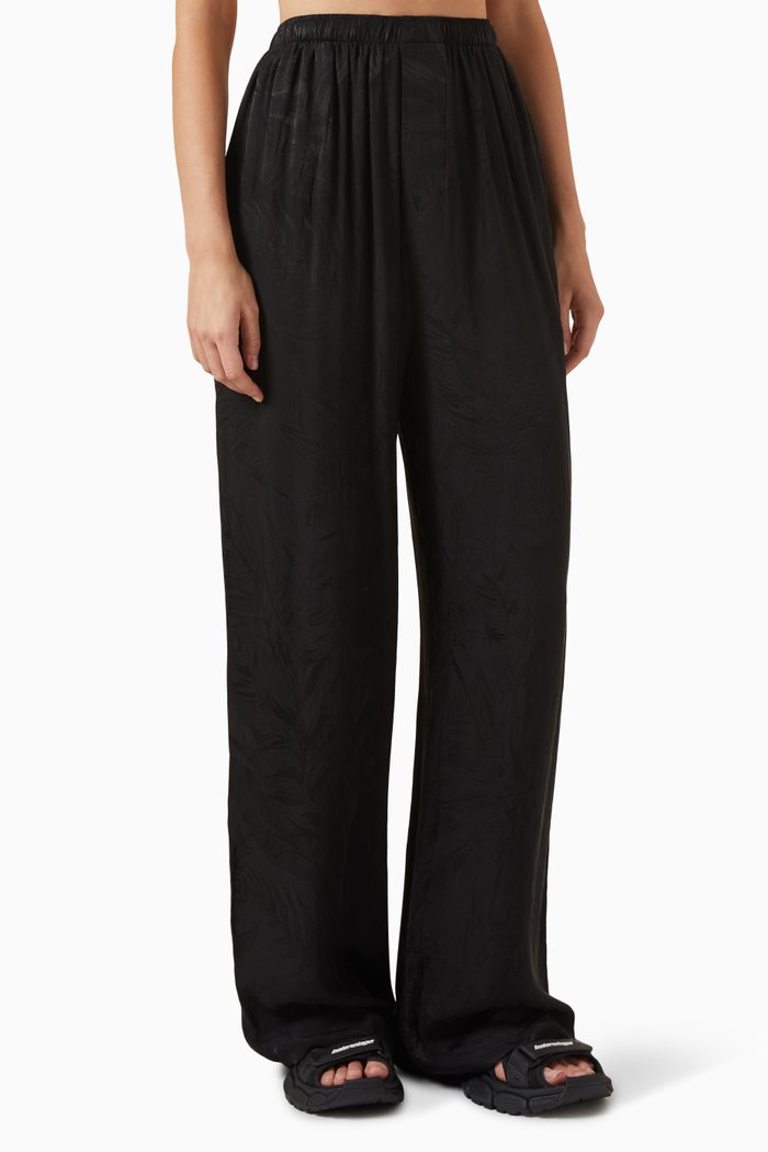

Tropical Flowers Minimal Large Fit Pants in Silk Jacquard, Black