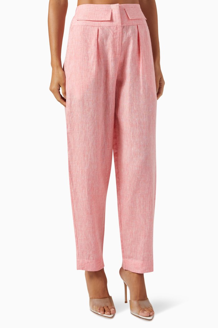 Tailored Fit Pants in Linen, Pink