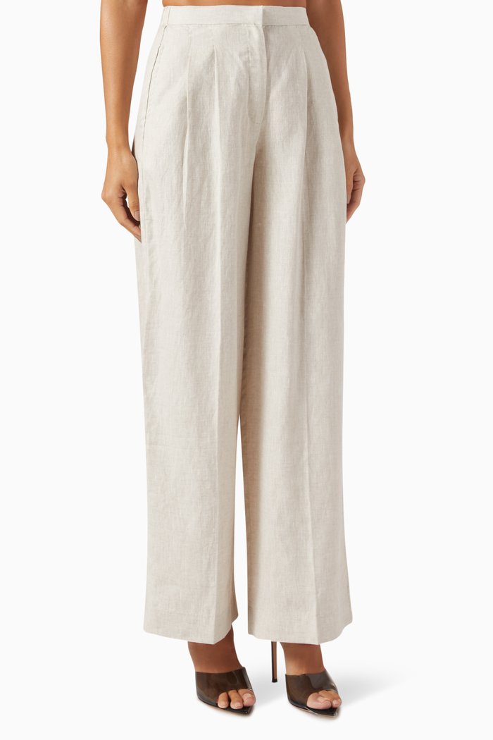 

Tailored Fit Pants in Linen, Neutral