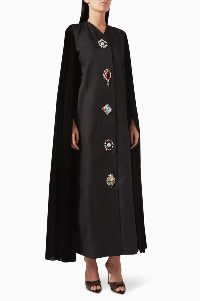 

Crystal & Bead Embellished Kaftan in Cotton-blend, Black