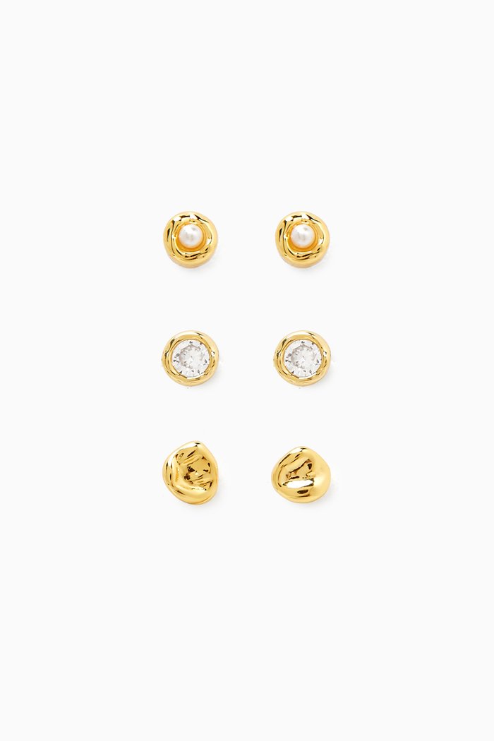 

Eclectic Stud Earrings, Set of 3, Gold
