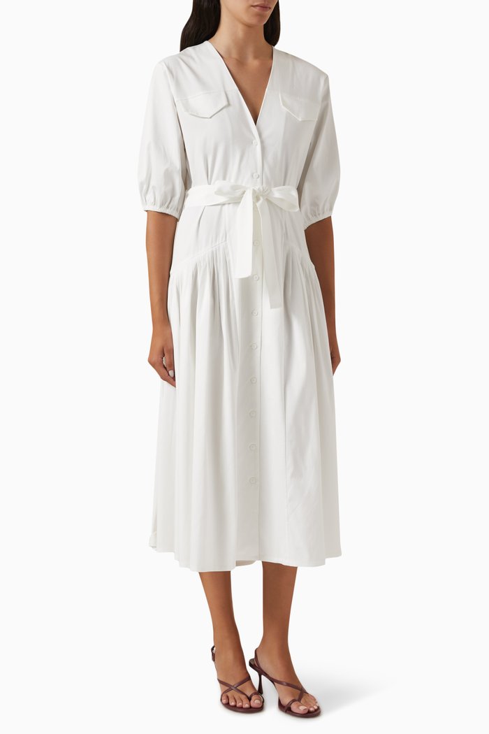 

Oasis Belted Midi Dress in Cotton, White