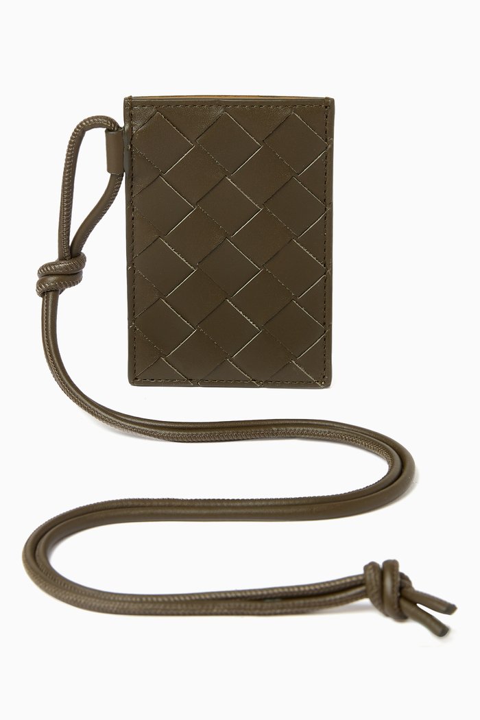 

Badge Holder in Intreccio Leather, Green