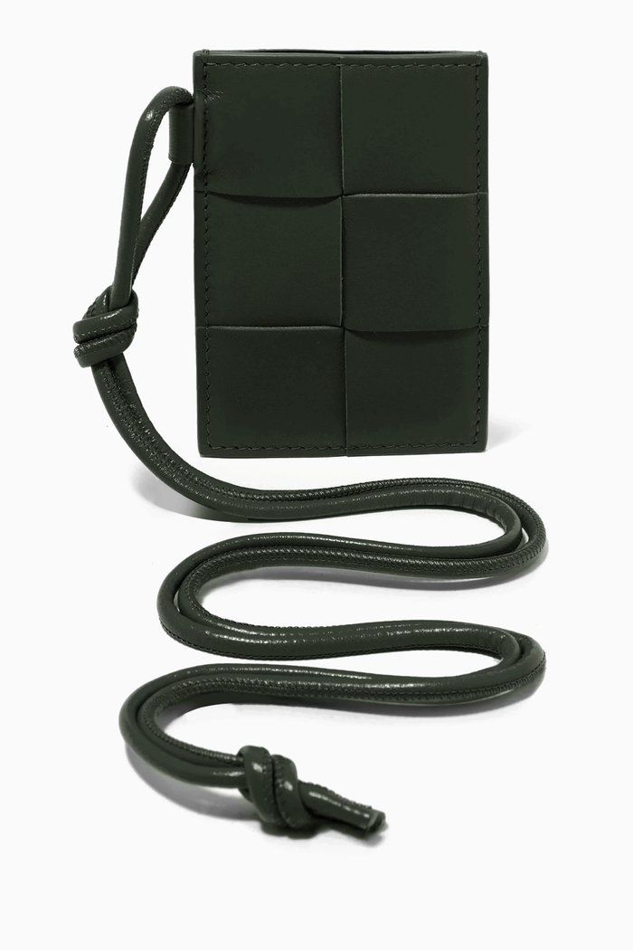

Cassette Badge Holder in Intrecciato Leather, Green