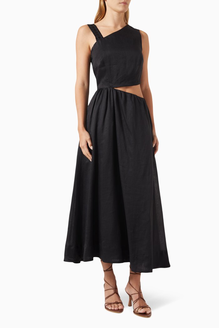 Gaia Embroidered Maxi Dress in Ramie, Black