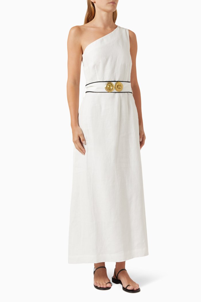 

Ino One-shoulder Midi Dress in Linen, Neutral