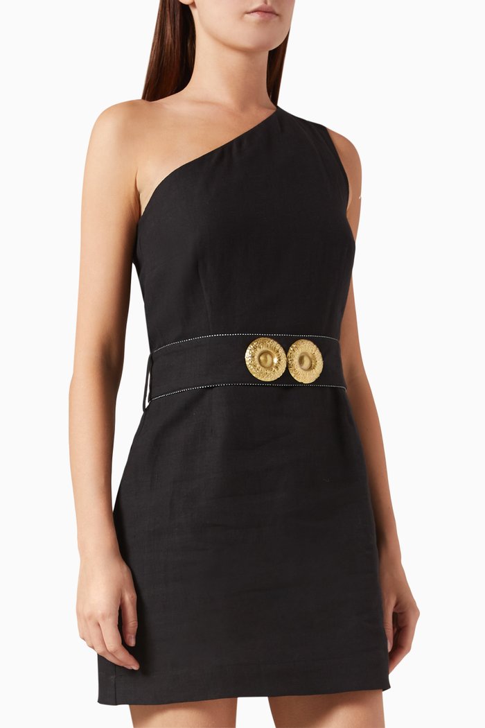 Ino One-shoulder Midi Dress in Linen, Black