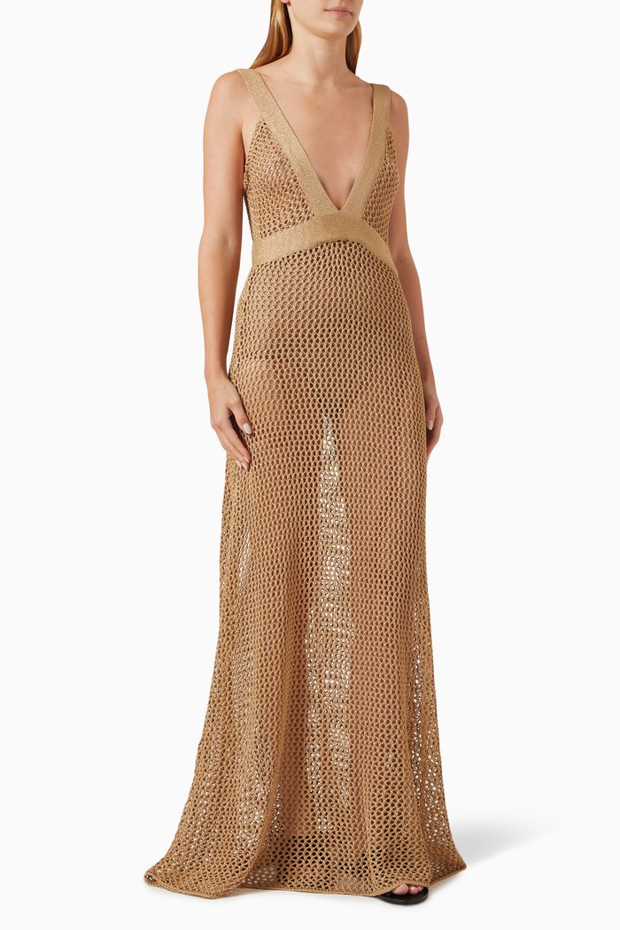 

Eris Maxi Dress in Crochet, Gold
