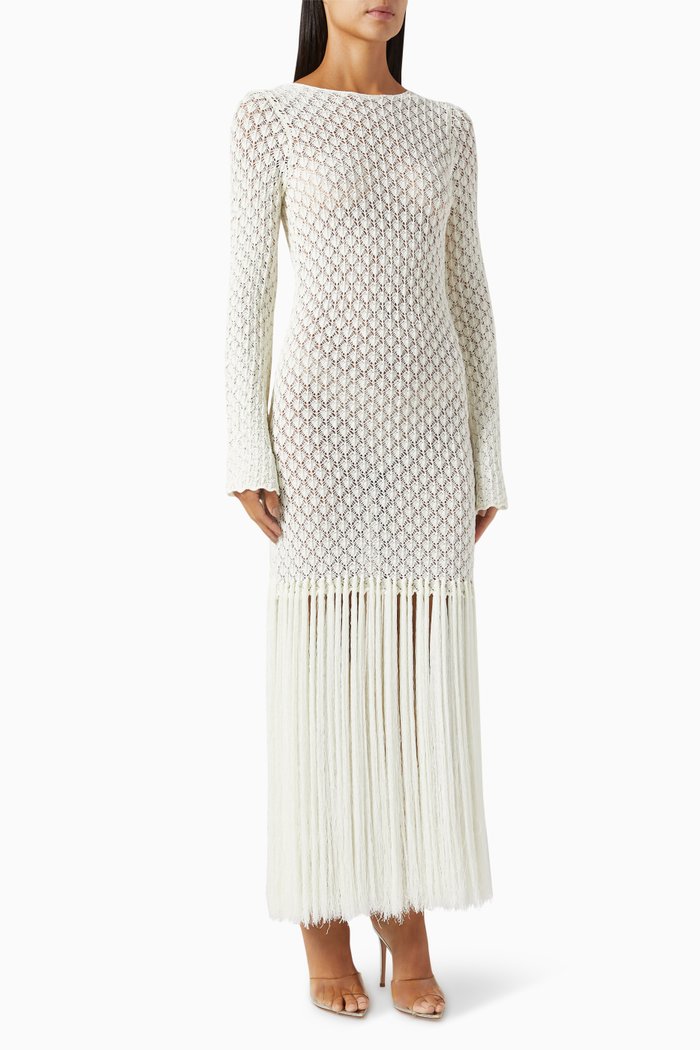 

Callista Fringe Maxi Dress in Viscose Blend, Neutral