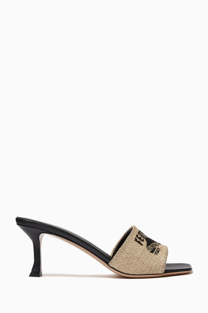 Zenobia Mules in Raffia & Leather, Black