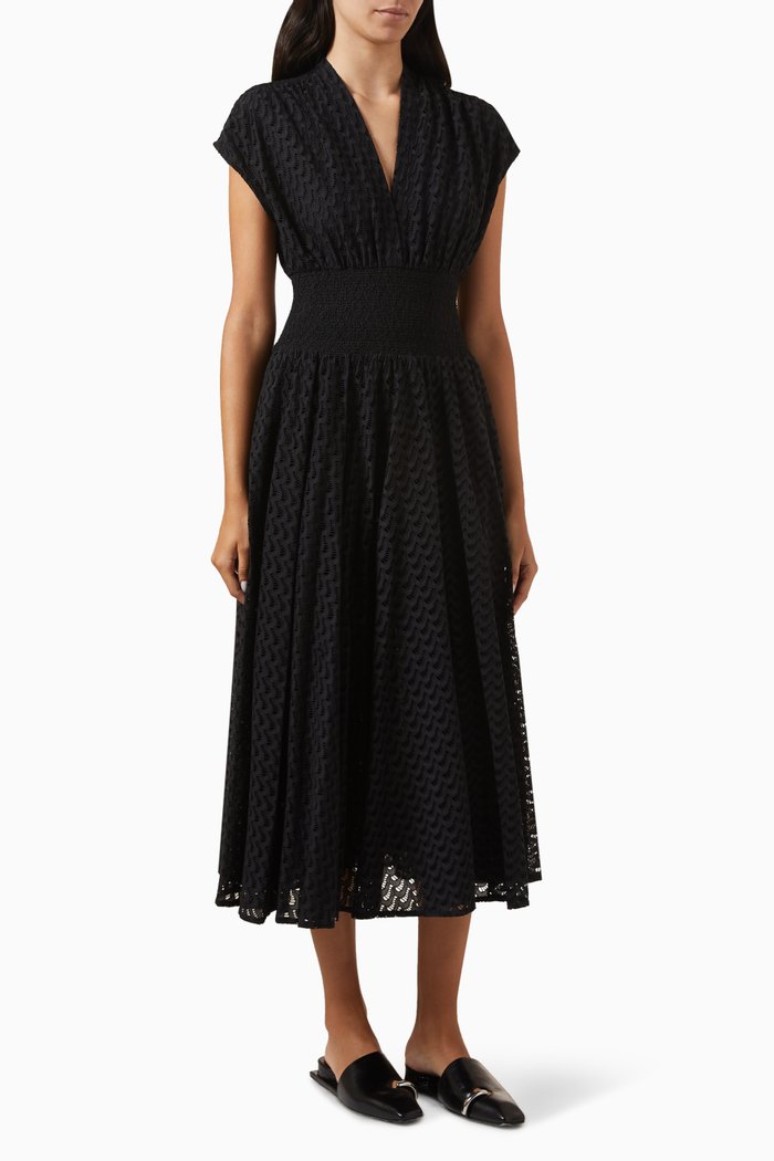 

Embroidered Midi Dress in Cotton, Black