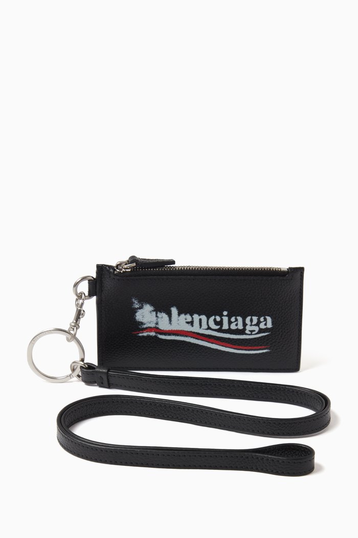 

Cash Card Case on Keyring in Grained Calfskin, Black