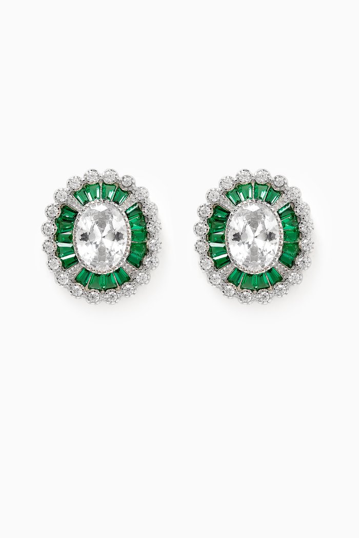

Oval Emerald Earrings in Sterling Silver, Green