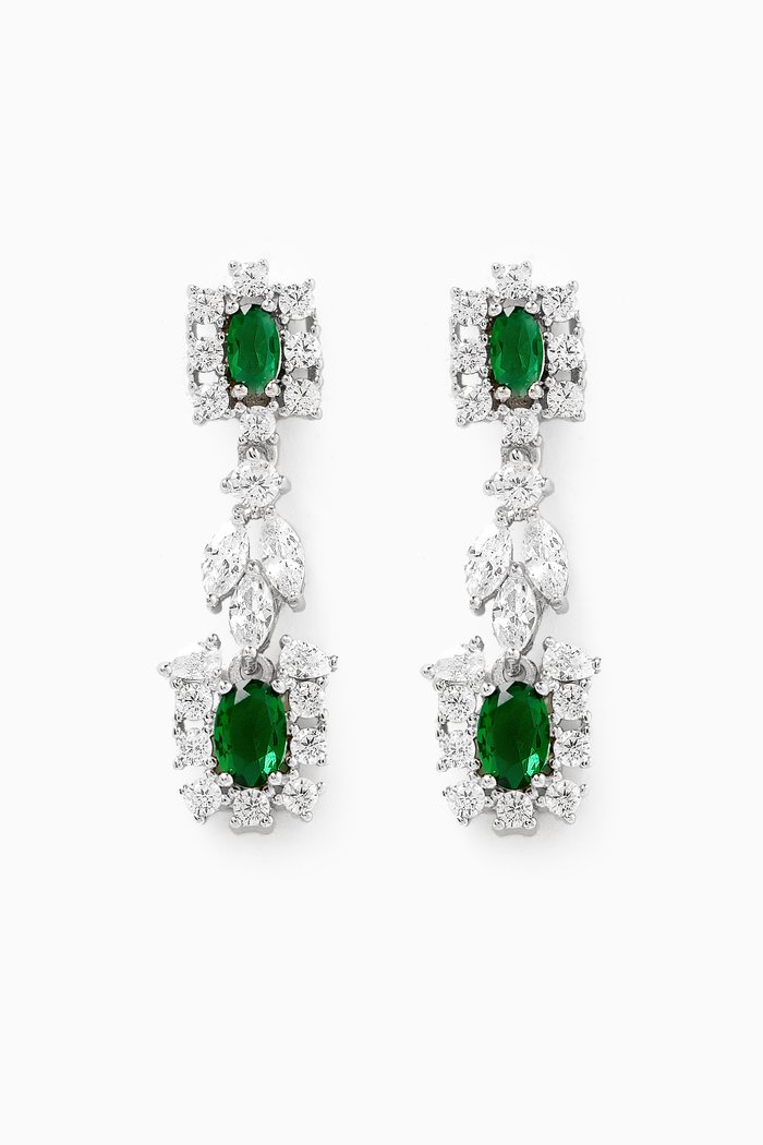 

Dangling Emerald Love Earrings in Sterling Silver, Green