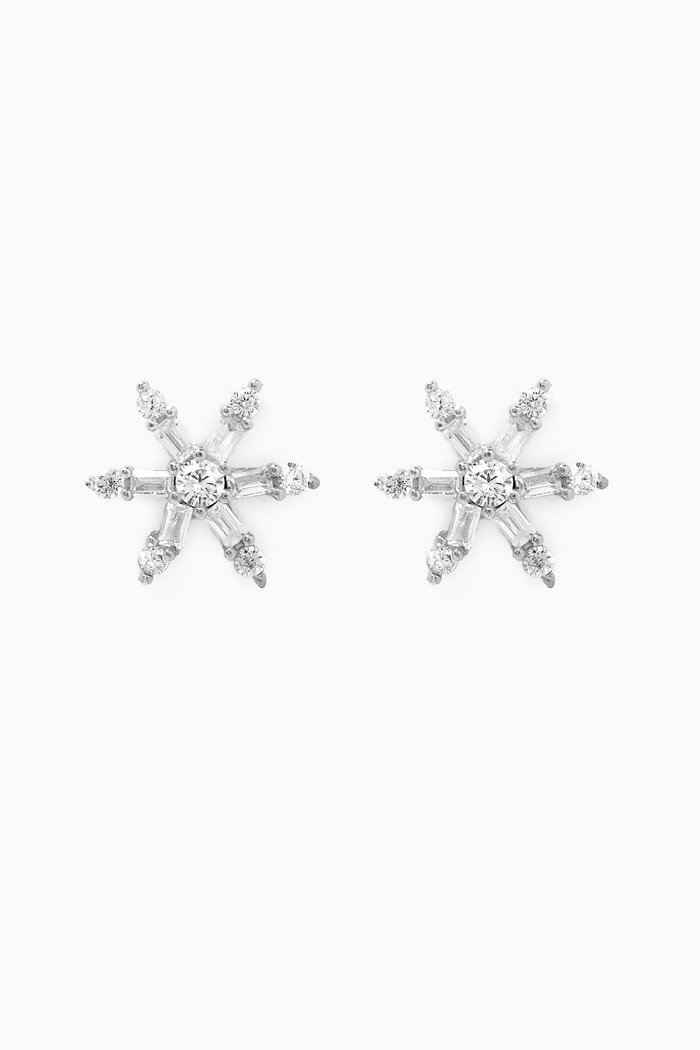 Snow Flake Crystal Stud Earrings in Sterling Silver