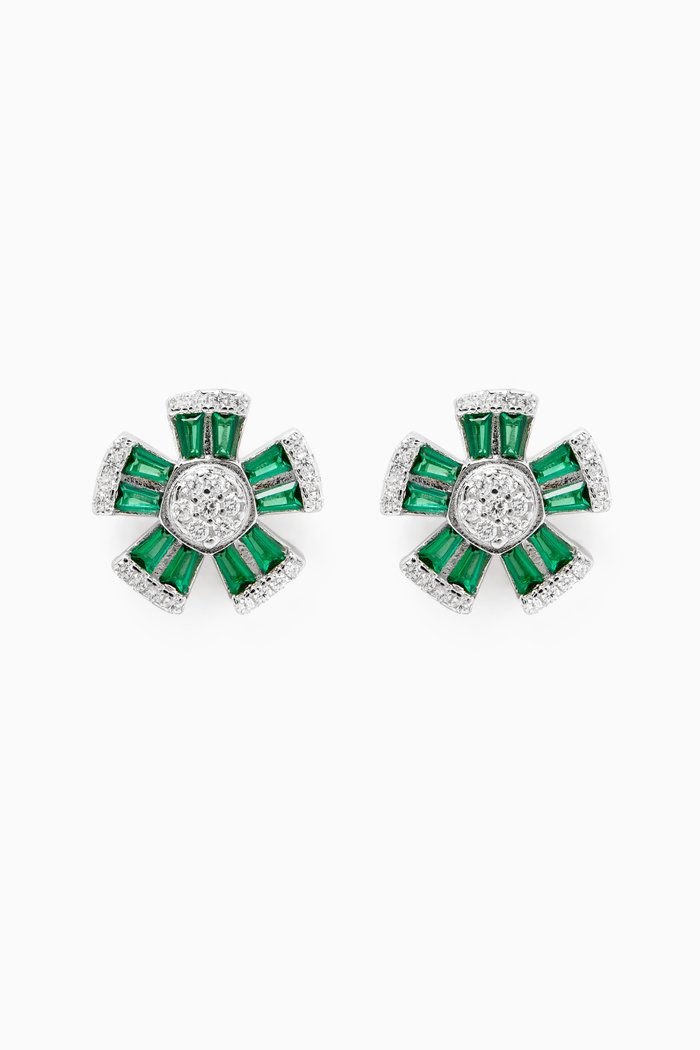 

Five-leaf Clover Emerald Earrings in Sterling Silver, Green