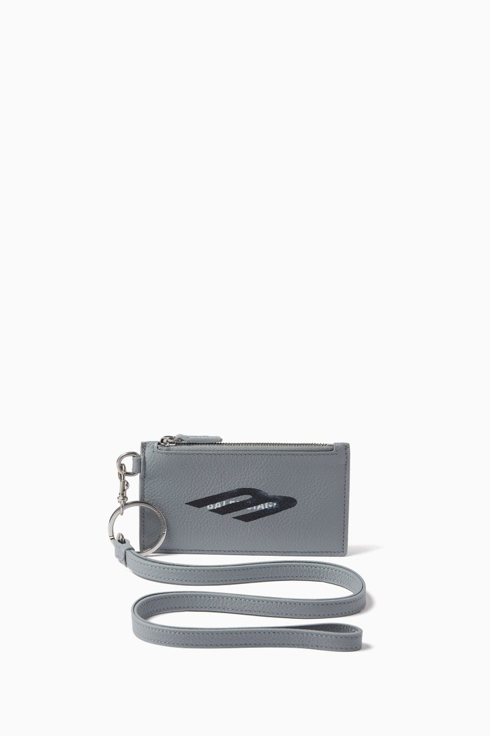 Cash Card Case on Keyring in Grained Calfskin, Grey