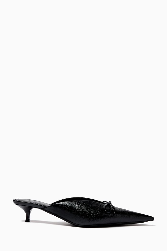 Knife Bow Mules in Arena Lambskin, Black