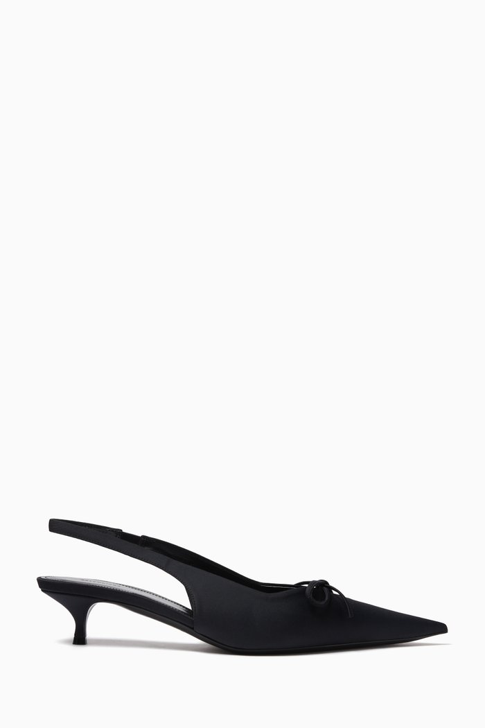 Knife Slingback Bow Mules in Matte Spandex, Black
