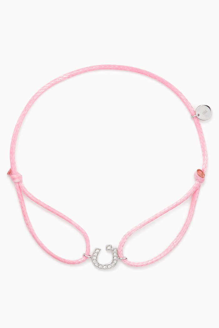 Diamond Arabic Initial Letter 'N' Thread Bracelet in 18kt White Gold, Pink