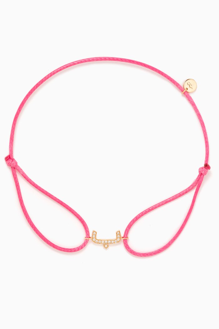 

Diamond Arabic Initial Letter 'B' Thread Bracelet in 18kt Yellow Gold, Pink