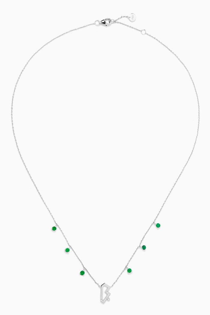 

Intertwined Arabic Initial Letter 'B' Diamond Necklace in 18kt White Gold & Emeralds