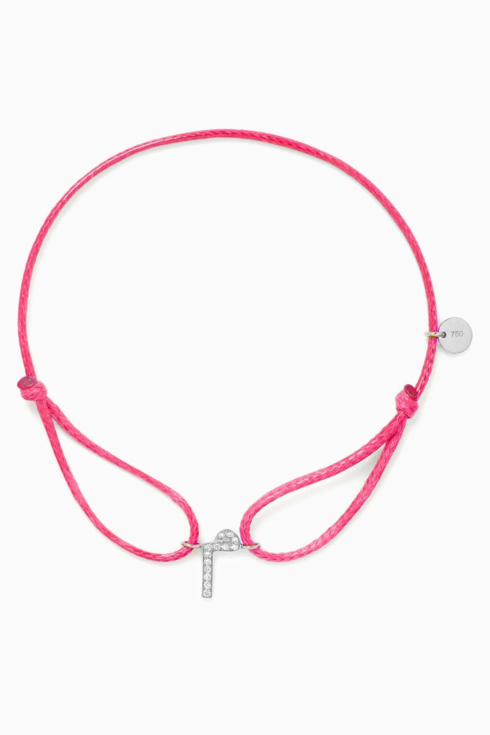 Diamond Arabic Initial Letter 'M' Thread Bracelet in 18kt White Gold, Pink