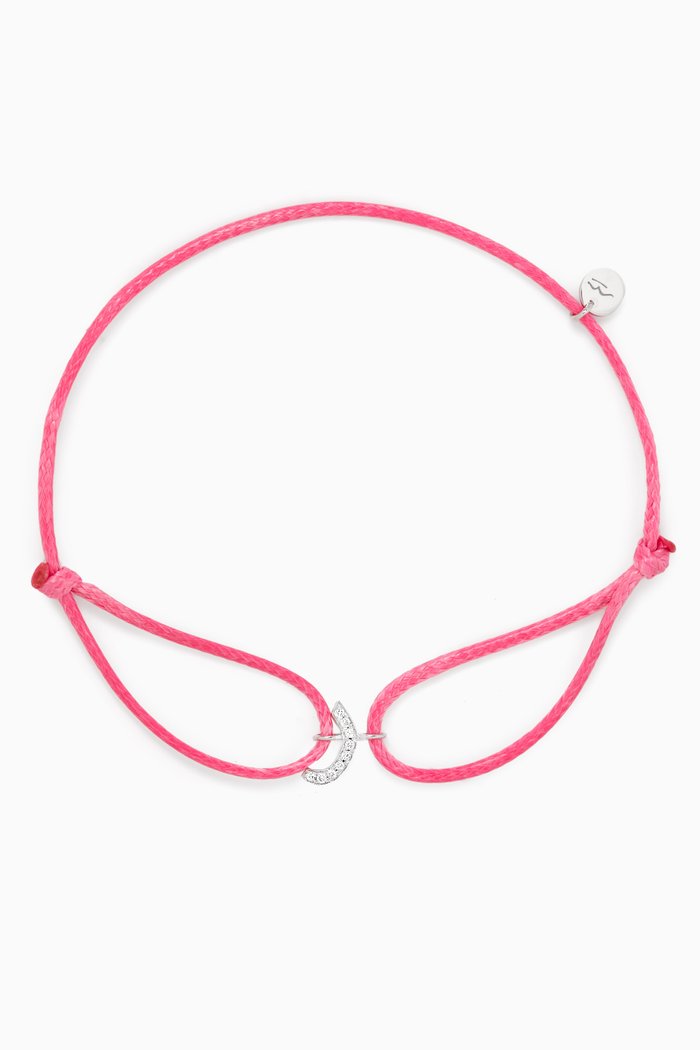 

Diamond Arabic Initial Letter 'R' Thread Bracelet in 18kt White Gold, Pink