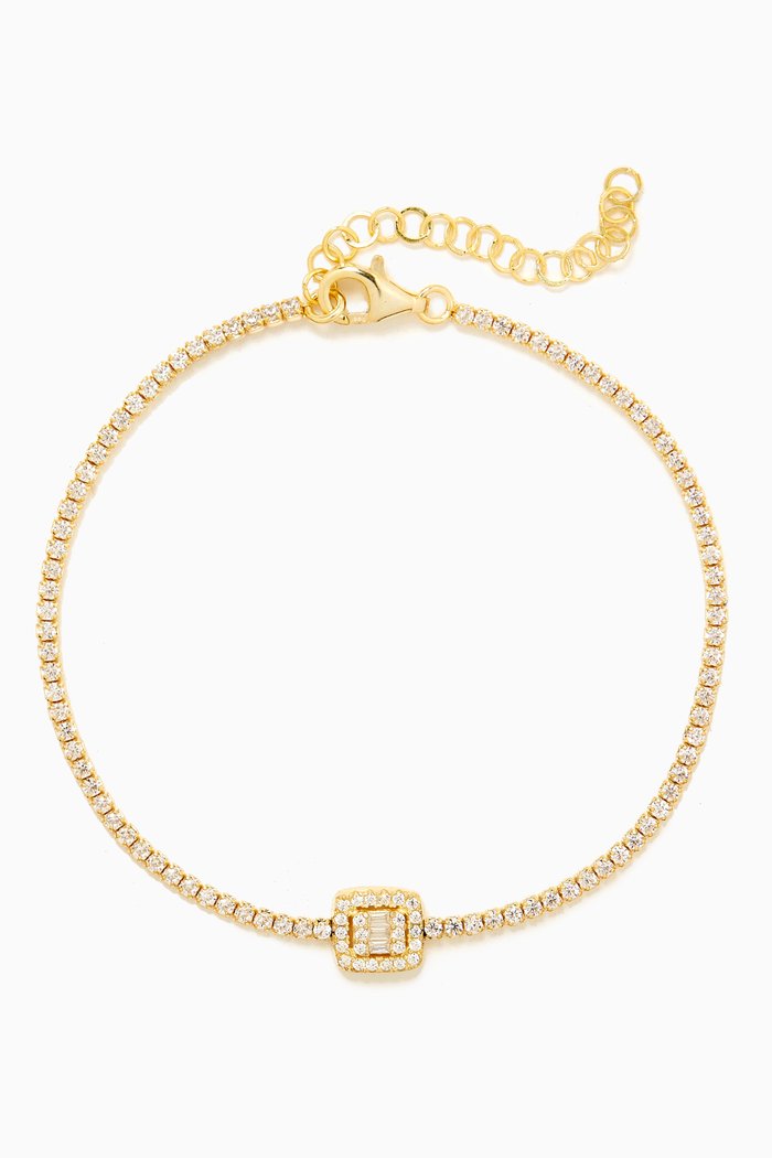 

Square Baguette Stone Bracelet in Sterling Silver, Gold