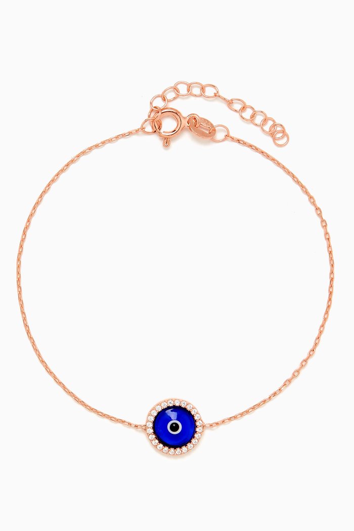 

Evil Eye Bracelet in Rose Gold-Plated Silver, Blue