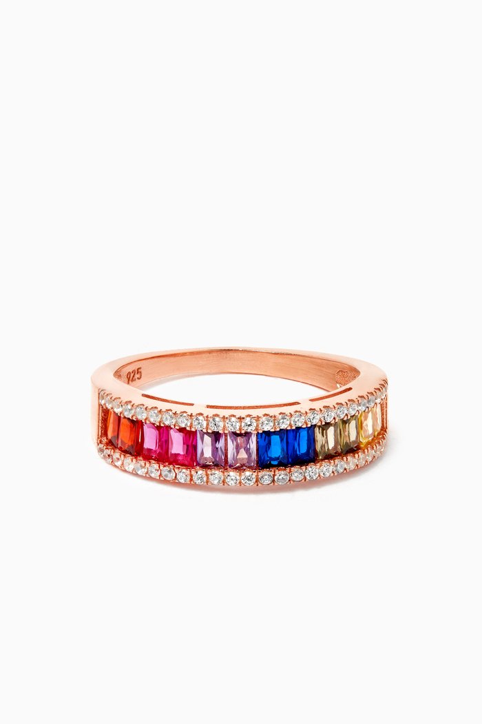 

Coloured Baguette Crystal Ring in Gold-plated Sterling Silver, Multicolour