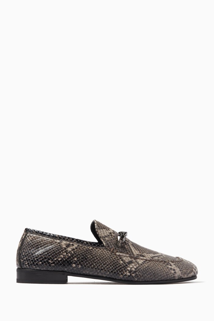 

Marti Reverse Loafers in Snake-print Leather, Grey