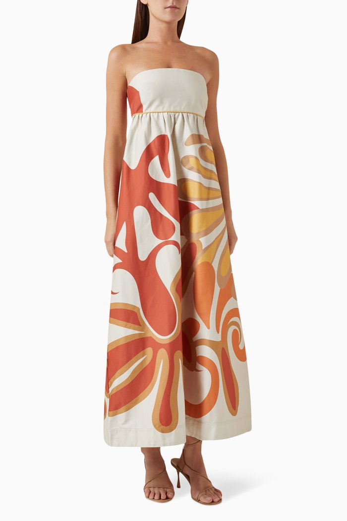 

Algae Strapless Maxi Dress in Cotton, Orange