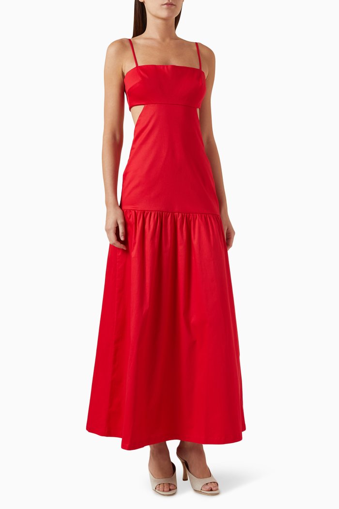 Cut-out Maxi Dress in Stretch-cotton, Red