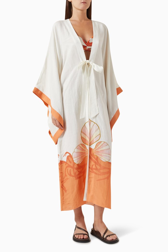 

Seashell Long Robe in Viscose-linen Blend, Neutral